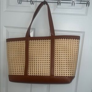 Brown and Tan Woven Tote Bag